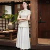 Ubranie etniczne Dwuczęściowy garnitur chiński tradycyjny narodowy styl ulepszony cheongsam topy i spódnica letnie Slim Tangzhuang Set zużycie