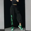 Calças femininas femininas cintura alta com cordão moda 2023 hip hop solto jogger feminino casual calças com estampa de letras femininas streetwear