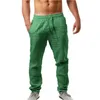 Men's Pants Men's Elastic Solid Color Breathable Cotton Linen Loose Casual Mens Big And Tall