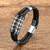 Vintage Design Double Layered Leather Bracelet Stainless Steel Charm Bracelets Jewelry for Men Gift