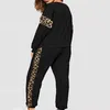 Frauen Tracksuits Damen 2 -teiliges Trailsuit Outfits Crewneck Colorblock Leopard Striped Pullover Sweatshirt Top und lose Jogginghosen Set