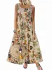 Vestidos casuales Estampado floral Vestido bohemio Verano Sin mangas O-cuello Algodón Lino Mujeres Boho Holiday Beach S-5XL