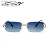 Blue Rimless Rectangle Sunglasses Men 2023 Brand Design Metal Fashion Square Sun Glasses for Women Gradient Lens Frameless UV400 L230523