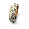 Bracelets porte-bonheur 10pcs cuir PU femmes bracelet à breloques avec perles multicouches dans un style décontracté élégant bijoux accessoire de fête en gros