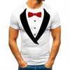 T-shirt moda takım elbise sahte iki parça 3d baskı erkekler ince fit Toptyqk