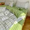 Conjuntos de cama verde branco treliça capa de edredom lençol simples menino meninas conjuntos de cama solteiro solteiro capa dupla roupa de cama z0612