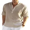 Mens Casual Shirts Långärmad andningsbar skjorta Solid Color Basic Cotton Linen Shirts Tops Plus Size Shirts For Men