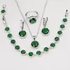 Necklace Earrings Set Luxury Gemstone Emerald Round Drop Rings Iced Out Cubic Zirconia Cz Pendant Women