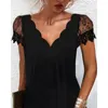 Abiti casual Moda Donna Abito con bordo smerlato in pizzo a contrasto 2023 Estate scollo a V manica corta Mini vacanza tutti i giorni