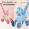 Novità Giochi Bubble Machine Elettrico Spinta a mano per bambini Cartone animato Unicorno Bubble Car Musica Illuminazione Giocattoli per bambini Acqua di sapone Compleanno 230609