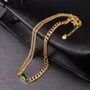 Pendanthalsband ingen-FADE ROINELESS STÅL 18K GULDpläterad vintage Emerald CZ Charm Creative Asymmetric Cuban Chain Choker Halsband för kvinnor 230609