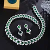 Necklace Earrings Set BeaQueen Sparkling White Gold Color Dark Green Cubic Zircon Chunky Luxury Dubai Women Bridal Jewelry JS387