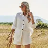 Women's Tracksuits Women Sets Cothes 2023 Two Piece Set Thin Cotton Linen Blouses And Shorts Suits Loose White Waisted Soft Girl Shirt