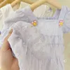 女の子のドレス印刷夏の子供幼児の女の子の服パープルバースデードレス幼児女の子メッシュプリンセスR230612