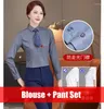 Women's Blouses Fashion Women Shirts White Long Sleeve Office Work Ladies 2 Piece Pant And Tops Sets