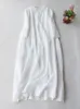 Basic Casual Dresses Cotton Stand Collar Elegant Organ Pleats Three Quarter Sleeve Loose Office Lady Party Dress Long Maxi Sundress 230612