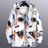 Men's Jackets Spring Autumn Polyester Men's Coat Hooded Long Sleeve Cardigan Pockets Loose Print Couples Fashion Casual