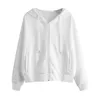 Gym Clothing Sleeve Shirt Casual Women Long Hooded Sweatshirt Tops Zipper Solid Pocket Womens Sweater Zip Up