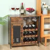 Bar cabinet with 3 level detachable wine rack and 1 drawer Industrial sideboard and buffet glass rack Coffee home and kitchen mesh