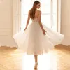 2024 vestido de casamento curto para noiva uma linha querida sem mangas vestido de casamento princesa midi branco tule sem costas simples vestidos de nloiva