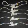 Pendanthalsband Anpassade namn Cursive Letters Halsband med tenniskedja för kvinnor Micro Pave Pendant Solid Back Hip Hop Rock Jewelry J230612