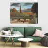 Handgeschilderd realistisch landschap Canvas Wall Art Seine en Eiffeltoren in de zonsondergang Henri Rousseau schilderij eetkamer decor