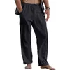 Pantalones de hombre Sueltos Color sólido Pierna ancha Algodón Lino Cintura elástica Pantalón largo Pantalones masculinos Verano Casual Transpirable Tamaño grande 230612