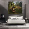 Handmålad realistisk landskap duk väggkonstkamp mellan en tiger och en buffel Henri rousseau målning matsal dekor