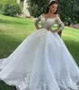 Abito da sposa da donna arabo 2023 O-collo Illusion Neck Bead Appliques in pizzo Fiori Puffy Princess Abito da sposa Vestidos De Novia Custom Made Robe De Mariage