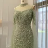 Vestidos sexy urbanos Sharon Said Sage Green Mermaid Luxury Dubai Evening Dress with Cape Sleeves Elegant Women Purple Wedding Formal Party Dress SS205 230612