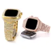 전체 다이아몬드 갑옷 케이스 금속 버터 플라이 버클 스트랩 밴드 링크 브레이슬릿 스트랩 밴드 밴드 watchband for Apple Watch Series 4 5 6 7 8 Se Iwatch 44mm 45mm