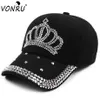 Whole- vonru New Crown Rhinestone Baseball Caps Fashion Jean Hat Hip Hop Women Denim Baseball Cap Hat1290c