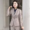 Calças femininas de duas peças ternos femininos finos outono inverno xadrez blazers jaqueta conjunto de 2 peças OL formal mulher de negócios 19921