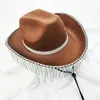 Beralar Rhinestones Cowgirl Hats Glitter Rave Cow Girl Hat Saçak Yetişkin Boyut Kovboy Parti Dropship