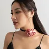 Choker Vintage Women's Big Rose Flower Collece Goth Silk Fabrics Короткие ключи