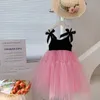 女の子のドレスガールズドレス夏の新しい子供の弓のメッシュガーゼプリンセスキッズのため