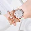 Wristwatches Gaiety 2PCS Female Bracelet Watch Set Cartoon Fashion Leather Crystal Women Ladies Wristwatch Watches Relogio Feminino Reloj