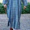 Vêtements ethniques Shirt à manches longues de style africain Fashion Muslim Hooded Blue Blue Robe East Saudi Arabe Kaftan 2023 Été