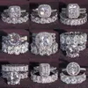 Band Rings Luxury Real 925 STERLING Gümüş Yüzük Oval Prenses Kesme Alyans Seti Kadın Nişan Bandı Sonsuzluk Takı Zirkonya R4975 P0818 J230612