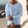 T-shirts voor heren strandstijl casual katoenen linnen overhemd oversized heren vrije tijd effen kleur lange mouw ronde hals pullover tops vintage los