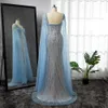 Vestidos atractivos urbanos Serene Hill azul árabe sirena elegantes mangas del cabo vestidos de noche 2023 con cuentas de lujo para fiesta de mujeres CLA71715 230612