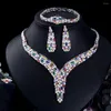 Ketting Oorbellen Set Uilz Arabisch Dubai Zware Kubieke Zirkoon Mutilcolor Sieraden Voor Vrouwen Glanzende Grote Luxe Bruiloft Accessoires