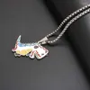 Pendant Necklaces 1PC Punk Stainless Steel Small Dinosaur Necklace For Women Men Hip-Hop Cartoon Graffiti Animals Couple Chains Jewelry