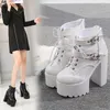 Dress Shoes 2023 Platform Ultra 14CM Thick High Heels Waterproof Woman Sexy Pumps Party PU Buckle Strap Round Toe Womens