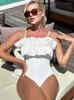 Women's Swimwear One Piece Swimsuit Women 2023 Sexy Ruffled Backless Belly Covering Slim Monokini Bathing Suit For Female Beach Wear