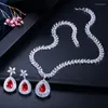 Colar Brincos Set ThreeGraces Gorgeous Red Cubic Zirconia Stone Big Water Drop Nupcial Wedding Party Jewelry For Women TZ904