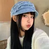 Berets Denim kurze Entenzunge Baskenmütze Frühling Sommer Retro Blue Wash Edge Stack Layer Japanische Cloudshell Baskenmütze Damen G230612