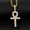 925 sterling silver iced out Moissanite chain rope 18k gold plated ankh cross pendant charm necklace