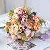 Fiori decorativi Seta artificiale Tea Rose Bouquet da sposa Decorazioni per la casa di Natale Vaso per apparecchiare la tavola Fiore di nozze Piante finte