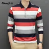 Polos pour hommes 2023 hommes printemps automne mode contraste couleur rayé Polo homme décontracté à manches longues hauts coton lâche T-shirts H287